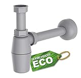 KIRCHHOFF Siphon ECO Save, nachhaltiger Abfluss, Geruchsverschluss aus recyceltem Kunststoff, Ablaufgarnitur für Waschbecken und Waschtisch, Flaschensiphon, Tassensiphon, Abflussrohr 98803049, G