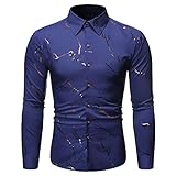 QWERD Herren Hemd Langarm Slim Fit Bedruckt Langarmhemd Anzug Freizeit Business Party Shirt für Männer Herren Luxus Businesshemd Langarm Faltenfreie Hemden Musterhemd mit Knöpfen Übergröße S-4XL