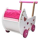Eco Toys Puppenwagen Puppenmöbel Lauflernwagen Schiebewagen rosa/weiß mit Bettw