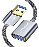 JSAUX USB 3.0 Verlängerung Kabel 3M, USB A Stecker auf A Buchse Nylon Verlängerungskabel 5Gbps Superschnelle mit Vergoldeten Kontakte für Kartenlesegerät,Tastatur, Drucker, Scanner,Kamera usw - G