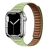 Lederband Kompatibel mit Apple Watch 44mm 40mm 38mm 42mm 41mm 45mm,Armband mit Magnetschnallen Kompatibel für iWatch Serie 7/6/SE/5/4/3,Damen Herren Lederbänder Uhrenarmband,Ersatzband,Grü