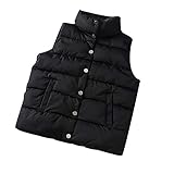 Steppwesten Damen Ärmellos Daunenweste für Mädchen Dicker Übergangsmantel Kurz Westen Leicht Sportwesten Freizeit Vest Ärmellos Warmer Jacke Einfarbig Trachtenwesten Slim Mantel mit Zip Schwarz/Weiß