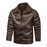 Männer Lederjacke Piloten Jacket Innenfleece Jacke Herren Softshell Herren Fleecepullover Lederjacke Motorrad Retro mit Reverskragen Funktionsjacke Herren Einfarbig Braun mit Große Tasche M-XXXL