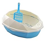 Fengshop Katzentoilette Halbumschlossener Litter Box groß mit Pedal einlagig Double-Layer-Katze-Toiletten Supplies Pet großen Raum Mode Cat Pot Tragbar (Color : Blue)