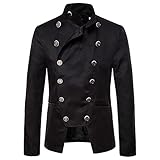 Pajiay Jacke Herren Vintage Slim Fit Stehkragen Anzüge Herren Einfarbig Zweireihig Medieval Jacke Herren Mode Gotisch Hofstil Bankettkleidung Herren Schick Saum Übergangsjacke H