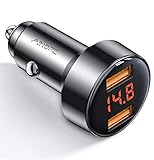 AINOPE Zigarettenanzünder USB Ladegerät, [Dual QC3.0] 36W/6A Auto Ladegerät Metal Stromspannung Anzeige KFZ Ladegerät Adapter Schnellladung Kompatibel mit Note 9/S10/S9/S8,iPhone 11– Schw