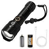 Laelr Wiederaufladbare LED-Taschenlampe, 2000 Lumen, superhelle taktische Taschenlampe mit 26650 Akku, zoombar, 5 Modi und IPX4 wasserdicht, USB-Hand-Taschenlampe für Camping, Notfall, Wandern, R