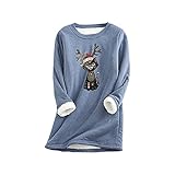 TTWOMEN Weihnachten Damen Dickes Fleece Langarm Pullover Shirts Casual Print Rundhalsausschnitt Warmes Sweatshirt Unterwäsche Top