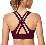 Yvette Sport BH Starker Halt Gepolstert Gekreuzt Rücken Große Brüste Lauf Fitness Yoga Bra, Rot, M