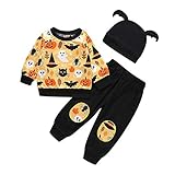 🎃 Romantic Halloween Kostüme Kinder 3tlg Baby Mädchen Jungen Bekleidungssets Kürbiskostüme Top T-Shirt + Spinnenabdruck Hosen + Hut mit Ohr Kinder Halloween Kostüme S