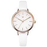 ZZTX FASHION Damen Armbanduhr Frauen Analog Quarz Uhr mit Leder Armband Mode Wasserdicht Uhren Elegante Watch mit Geschenkbox Beste Collection für Mädchen Freundin Ehefrau,Weiß