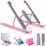 Acksonse Laptopständer, Tragbarer Verstellbarer Laptop Halter, Leichtem Rutschfester Ständer, Faltbarer Riser für 10-17 Zoll Laptop, Pad (Rosa)