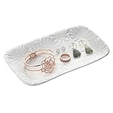 Emibele Keramik Tablett, Schmuck Waschbecken Aufbewahrungsbox mit Blumenmuster, Glatt Kosmetik Home Dekoration Organizer Dessertplatte Obst Teller für Badzimmer Küche Schlafzimmer - Weiß