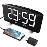 Radiowecker, Digital Wecker Tischuhr mit großem LED-Display, automatischem Dimmer, 3 Stufen Helligkeiten, FM Radio, Sleep-Timer, USB-Ladeanschluss, Backup B