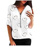Eaylis Frauen Teen Mädchen Herzen drucken Loose T-Shirt Valentinstag Elegant Oberteile Für Damen,Mode V-Ausschnitt Tops Langarm Shirt Pullover Sweatshirt Tops B