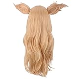 UJUNAOR Frauen Nette Cosplay Perücke Lange Gerade Blonde Gold Haar Ohren Anime Wig 70cm(Gold,One size)