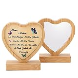 Holz Herzform Plakette Dual Purpose Ornamente Positive Bambus Plakette mit Spiegel Inspirierende Geschenke Jubiläumsgeschenk für Frau Freundin Geburtstagsgeschenk für Frauen Freund Mama Oma T