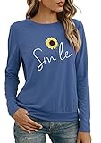 herdress Damen Tops Kurz T-Shirts Rundhalsausdruck Sweatshirt Classic Elegant Streetwear Blau S