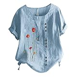 Damen T Shirt Sommer Kurzarm Oberteile Rundhals Casual Lose Basic Hemd Tops B