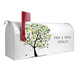 banjado® Amerikanischer Briefkasten - US Mailbox/Letterbox mit Motiv WT Laubzauberbaum 51x22x17cm - Postkasten Stahl weiß aus Amerika – Briefkasten amerikanisch pulverb