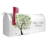 banjado® Amerikanischer Briefkasten - US Mailbox/Letterbox mit Motiv WT Laubzauberbaum 51x22x17cm - Postkasten Stahl weiß aus Amerika – Briefkasten amerikanisch pulverb