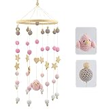 ARTESTAR Baby Mobile fensterdeko hängend aus häkelbällen, boho deko für neugeborene, baby spielzeug bettglocke mobile für mädchen, windspiel baby maedchen, kinderbett toy (Rosa Vogel Häkelkugel)