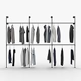 pamo Kleiderstange Industrial Loft Design - KIM - Double - Garderobe für begehbaren Kleiderschrank Wand I Schlafzimmer Kleiderständer aus schwarzen stabilen Rohren zur Wandmontage (3-Fach)
