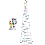 Outsunny LED Spiralbaum Weihnachtsbaum mit 135 Mini-Lichtern Christbaum Lichterbaum für Innen und Außen Weihnachtsdekoration PP-Kunststoff Metall Weiß Ø55 x 183
