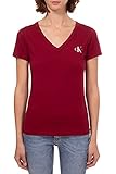 Calvin Klein Jeans - Damen-T-Shirt V mit Micro Logo - Gr, rot, M