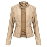 Herbst Und Winter Casual Fashion Damenbekleidung Stehkragen Einfarbig Langarm Gewaschen Pu-Leder Knopf Kurzer ReißVerschluss DüNne DüNne Lederjacke D