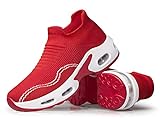 PDBQ Damen Wanderschuhe Socken Sneaker Krankenschwester Mesh Slip On Air Cushion Plateau Loafer Atmungsaktiv Leicht Komfort Socken Schuhe, Cool Red-005, 42 EU