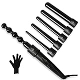 6-in-1-Ersatzrohr-Keramik-Lockenstab. Großer Lockenstab, Multifunktions-Lockenstab, Lockenstab mit einstellbarer Temperatur, mit Handschuhen. Für alle Frisuren geeignet (schwarz)