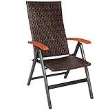 TecTake 800721 Alu Polyrattan Gartenstuhl klappbar für Garten, Balkon und Terrasse, verstellbare Rückenlehne, witterungsbeständig, Klappstuhl mit Armlehne - Diverse Farben - (Braun | Nr. 402217)