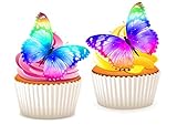 Kuchendekoration, Esspapier, Regenbogen-Schmetterling, Cupcake-Topper, 24 Stück