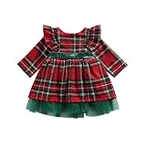 Geagodelia Baby Mädchen Weihnachtskleid Kleid Kariert Tutu Weihnachten Kleidung Outfits Princess Taufe Kleid Anlass Festlich 1 Erster Geburtstag Kleid Herbst Winter 1-4 Jahre (Dunkelrot B, 2-3 Jahre)