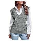 TRFPLOOC Damen Weste Strick Pullunder Strickweste Damen V-Ausschnitt Pullover Damen Pullunder Strick Weste ärmellos Oversize Strickpullover Winter w