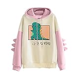 Pianshanzi Damen Teenager Mädchen Kawaii Dino Hoodie Pullover mit Kapuze Mode Dinosaurier Kapuzen Pullover Sweatshirt Langarmshirt Oberteile Top Patchwork Pullover ohne T