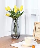 Lewondr Glasvase, 22 cm Hohe Kristall Klar Zylindervase Deko Vase Blumenvase mit Gold Linie, Dekoration für Büro Home Küche, Geschenk für Hochzeit Weihnachten Einweihung - Hellg