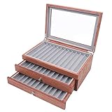 34 Stifthalterbox Stifte Sammelbox 3 Layer Federhalter Display Box mit Klarglas-Anzeigefenster, Palisander MDF-Platte und Flanell für Display-Stifte, Kugelschreib