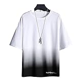 Freizeitshirt Herren Atmungsaktiv Rundhals Sommer Kurzarm Herren Shirt Hip Hop Style Gradient Brief Trend Druck Herren T-Shirt Komfortabel Sandstrand Herren Streetwear B-White Black XXL