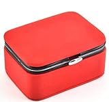 ZGQA-GQA 1 x tragbare Mini-Schmuckschatulle für Ohrstecker, Schmuck, Organizer, Damen, Leder, Reise-Etui (Farbe: rot)