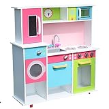 TikTakToo XXL Spielküche Kinderküche aus Holz Küche Kinder Spielzeug Holzküche Weiss /bunt - Küchenzeile mit...inkl. Backofen, Spüle, Herd, Microwelle, Waschmaschine und Geschirrschrank