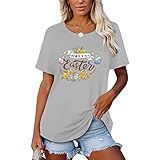 Blouse for Women, Ladies Tops Easter Printing Short Sleeve Home Basic Blouses Shirt (Gray, XXXL)