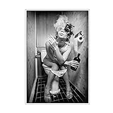 Wandkunst, Moderne Frauen Leinwand Malerei Schwarzweiß Trinken Und Rauchen Schönheit Mädchen Poster Druckt Toilette Bar Wohnkultur 70x120cm Kein R