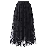 ABsolute Damen Tüllrock Falten Rock Höhe Taille A Line Kleid Sommer Elegant Kleider Spitzenkleid Mesh Freizeit Spitze Midi Röcke Knielang Rock Freizeitrock Sommerk