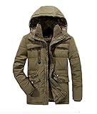 Qustaway Herren Winterjacke Pelzkragen Mit Kapuze Warme Winter Mäntel Jacken Fell Pelzmantel Winterparka Übergangsjacke Khaki L