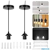 2 Stück E27 Lampenfassung mit Kabel, E27 Lampenfassung Deckenbefestigung Lampenaufhängung Deckenmontage Schnurpendel Pendelleuchte Lampenfassung, Schw
