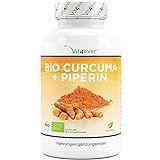 Bio Curcuma - 365 vegane Kapseln - 4560 mg (Bio Kurkuma + schwarzer Pfeffer) pro Tagesportion - Mit Curcumin & Piperin - Laborgeprüft - Hochdosiert - Veg