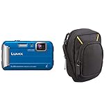 Panasonic LUMIX DMC-FT30EG-A Outdoor Kamera (16,1 Megapixel, 4X Opt. Zoom, 2,6 Zoll LCD-Display, 220 MB interne Speicher, wasserdicht bis 8 m) & Amazon Basics Kameratasche für Kompaktkameras, groß