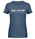 Titten: Look, I´m in 3D - Damen Melange Shirt -L-Heather Navy